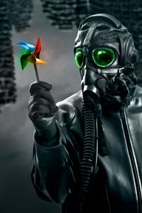 Preview wallpaper mask, gas mask, windmill, toy, dark, art