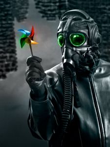 Preview wallpaper mask, gas mask, windmill, toy, dark, art