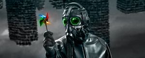 Preview wallpaper mask, gas mask, windmill, toy, dark, art