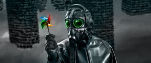 Preview wallpaper mask, gas mask, windmill, toy, dark, art