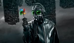 Preview wallpaper mask, gas mask, windmill, toy, dark, art