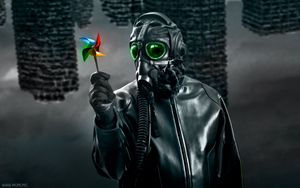 Preview wallpaper mask, gas mask, windmill, toy, dark, art