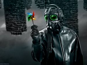 Preview wallpaper mask, gas mask, windmill, toy, dark, art