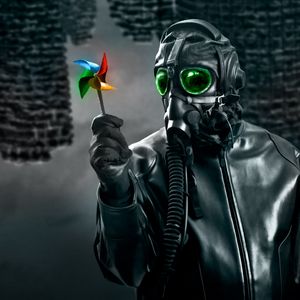 Preview wallpaper mask, gas mask, windmill, toy, dark, art