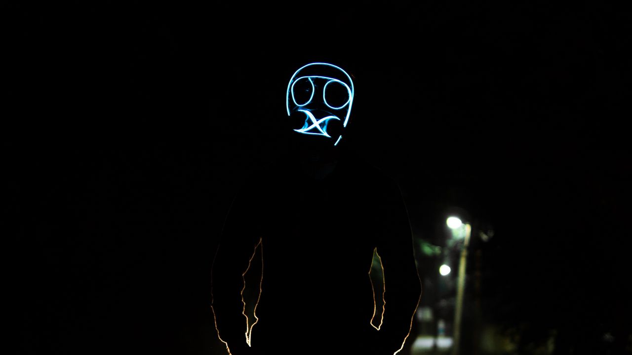 Wallpaper mask, glow, dark, anonymous, night