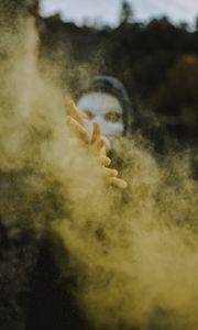Preview wallpaper mask, hands, colored smoke, particles
