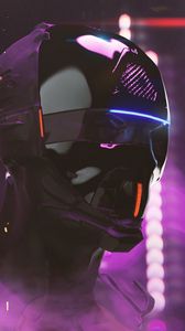 Preview wallpaper mask, helmet, cyberpunk, robot, neon, lights, head