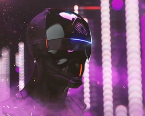 Preview wallpaper mask, helmet, cyberpunk, robot, neon, lights, head