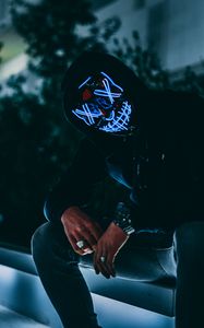 Preview wallpaper mask, hood, anonymous, glow, darkness, face