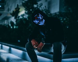 Preview wallpaper mask, hood, anonymous, glow, darkness, face
