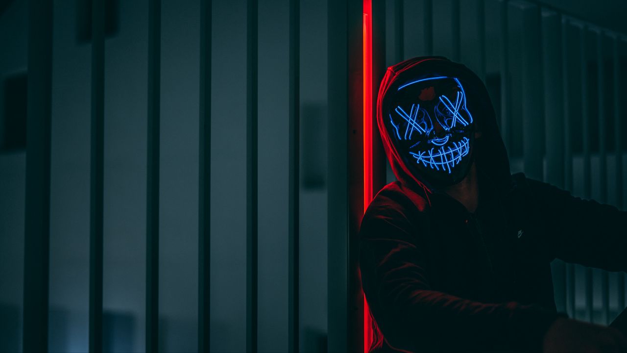 Wallpaper mask, hood, neon, anonymous, glow