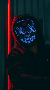 Preview wallpaper mask, hood, neon, anonymous, glow