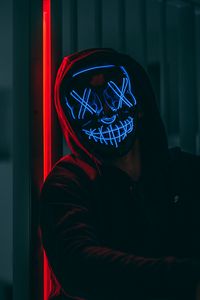 Preview wallpaper mask, hood, neon, anonymous, glow