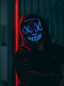 Preview wallpaper mask, hood, neon, anonymous, glow