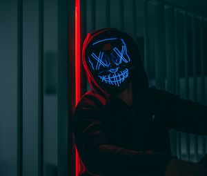 Preview wallpaper mask, hood, neon, anonymous, glow