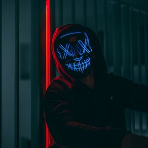 Preview wallpaper mask, hood, neon, anonymous, glow