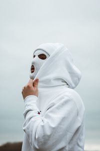 Preview wallpaper mask, hoodie, protection, white