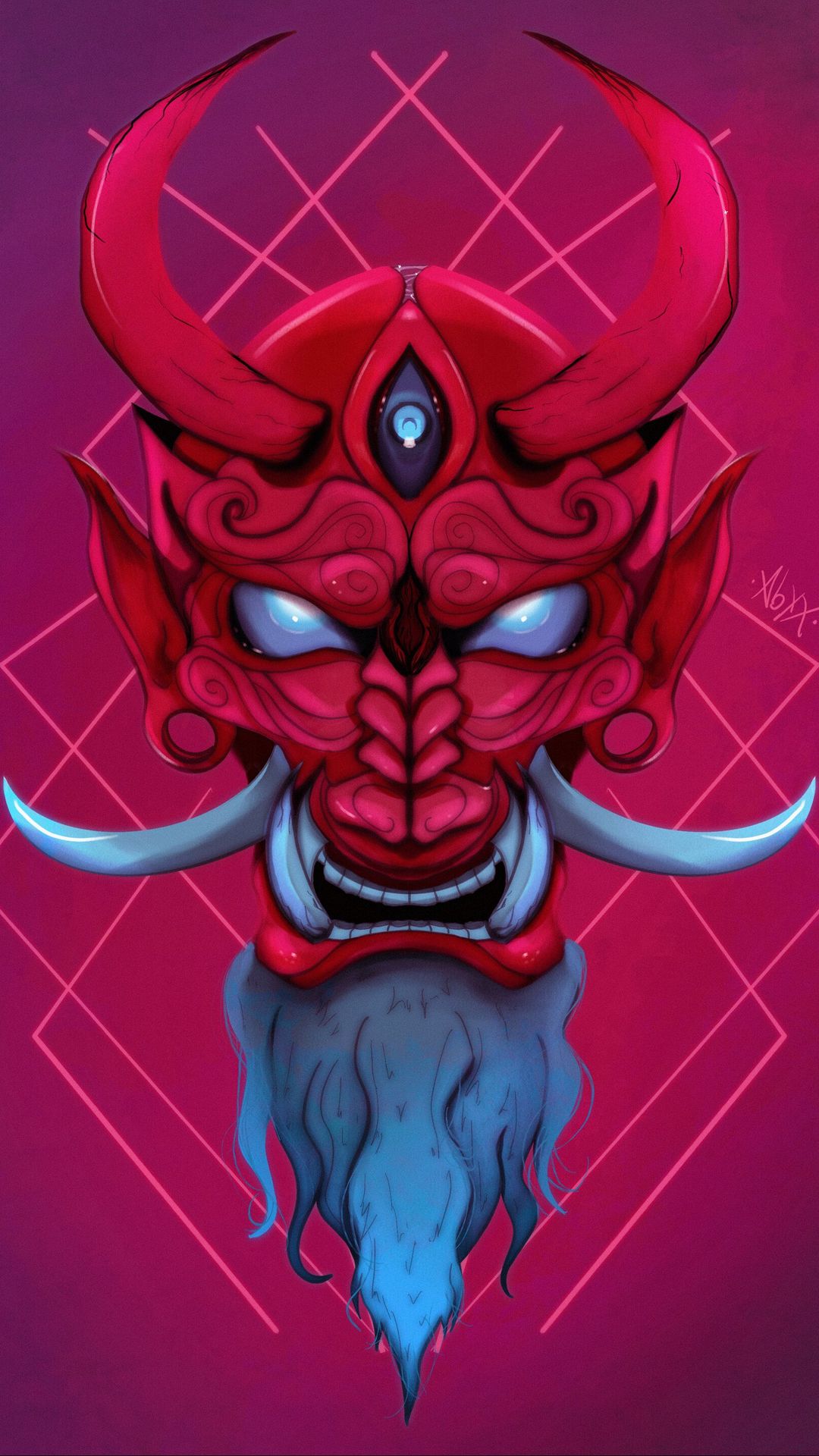 Download wallpaper 1080x1920 mask, demon, horns, fangs, art samsung