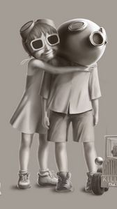 Preview wallpaper mask, hugging, couple, children, drawing