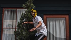 Preview wallpaper mask, jump, flight, guy, levitation