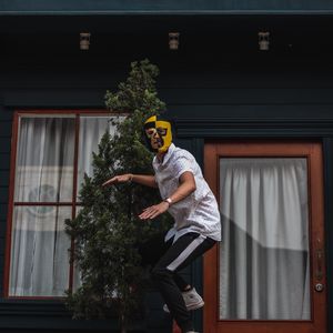 Preview wallpaper mask, jump, flight, guy, levitation