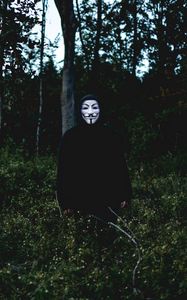 Preview wallpaper mask, man, forest, anonymous