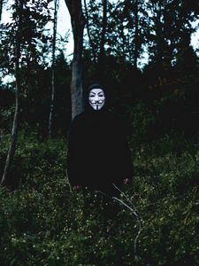 Preview wallpaper mask, man, forest, anonymous