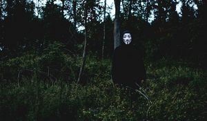 Preview wallpaper mask, man, forest, anonymous