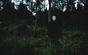Preview wallpaper mask, man, forest, anonymous