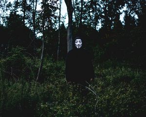 Preview wallpaper mask, man, forest, anonymous