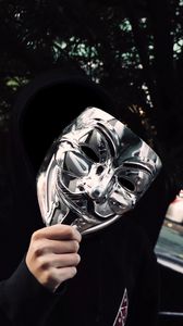 Preview wallpaper mask, metal, anonymous, man