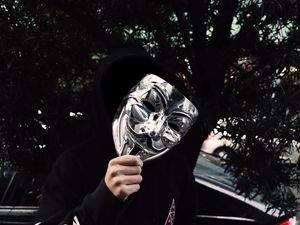 Preview wallpaper mask, metal, anonymous, man