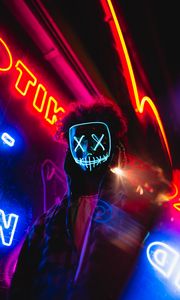 Preview wallpaper mask, neon, anonymous, light, man