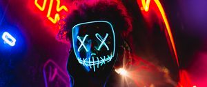 Preview wallpaper mask, neon, anonymous, light, man