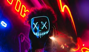 Preview wallpaper mask, neon, anonymous, light, man