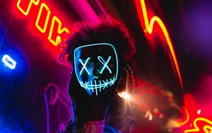 Preview wallpaper mask, neon, anonymous, light, man