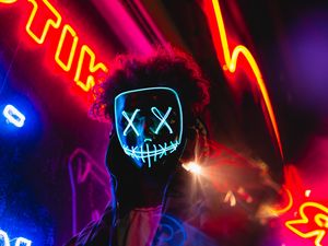 Preview wallpaper mask, neon, anonymous, light, man