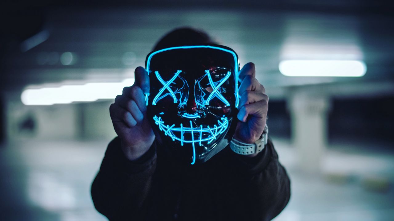 Wallpaper mask, neon, anonymous, hands