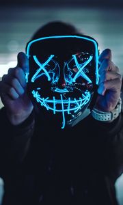 Preview wallpaper mask, neon, anonymous, hands