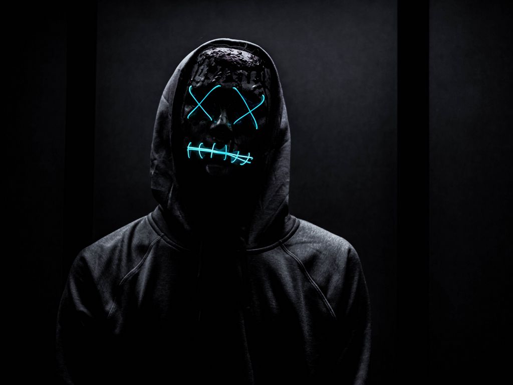 1024x768 Wallpaper mask, neon, anonymous, black
