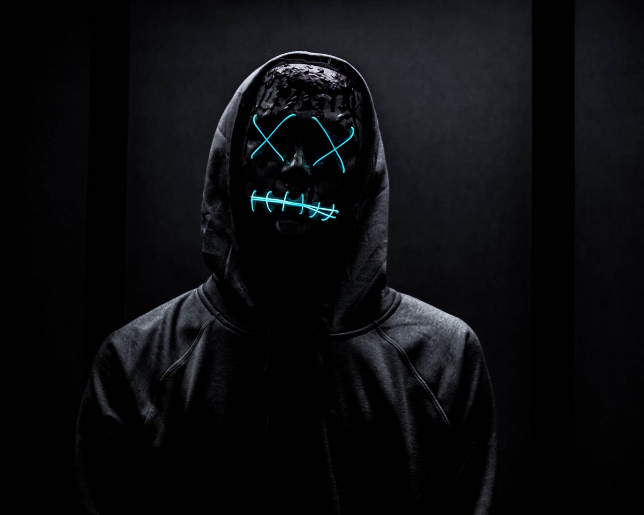 Download wallpaper 1280x1024 mask, neon, anonymous, black standard 5:4 hd  background