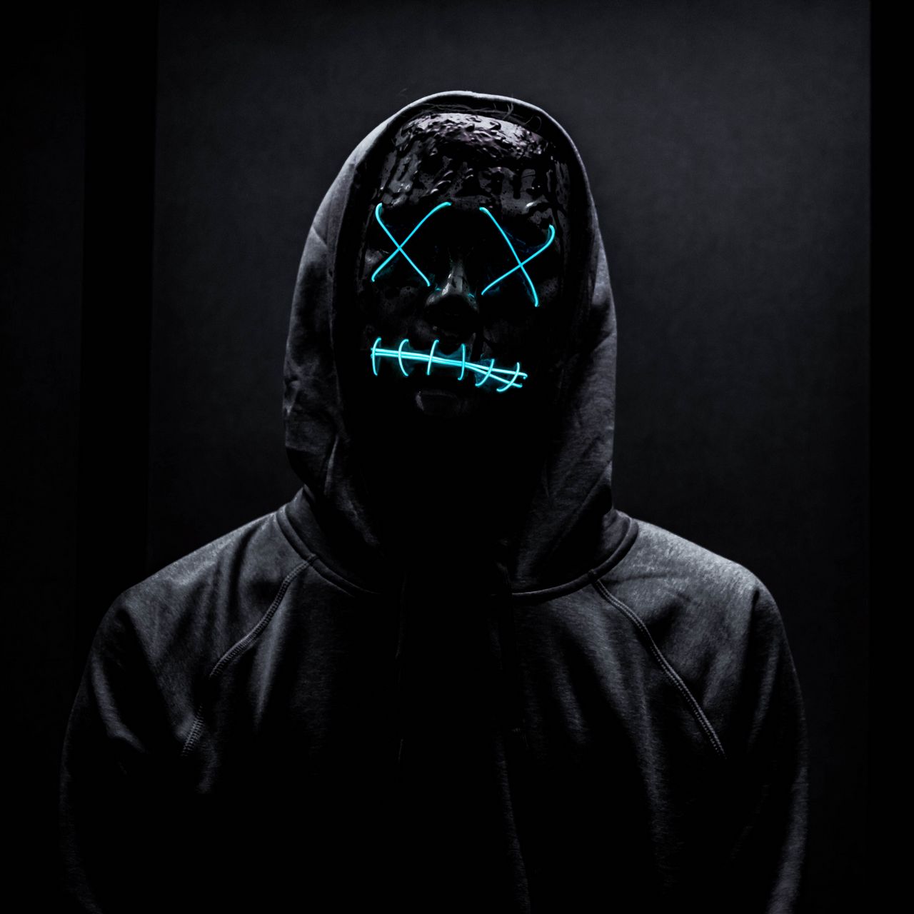1280x1280 Wallpaper mask, neon, anonymous, black