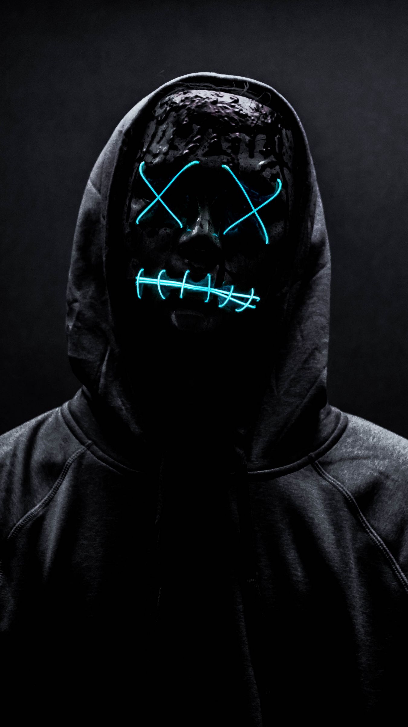 1350x2400 Wallpaper mask, neon, anonymous, black