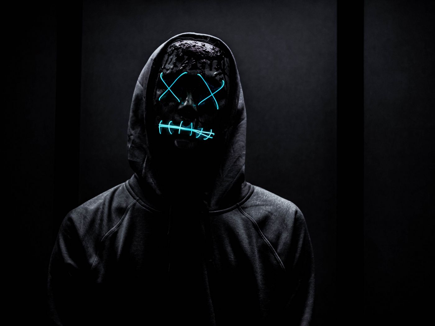 1400x1050 Wallpaper mask, neon, anonymous, black