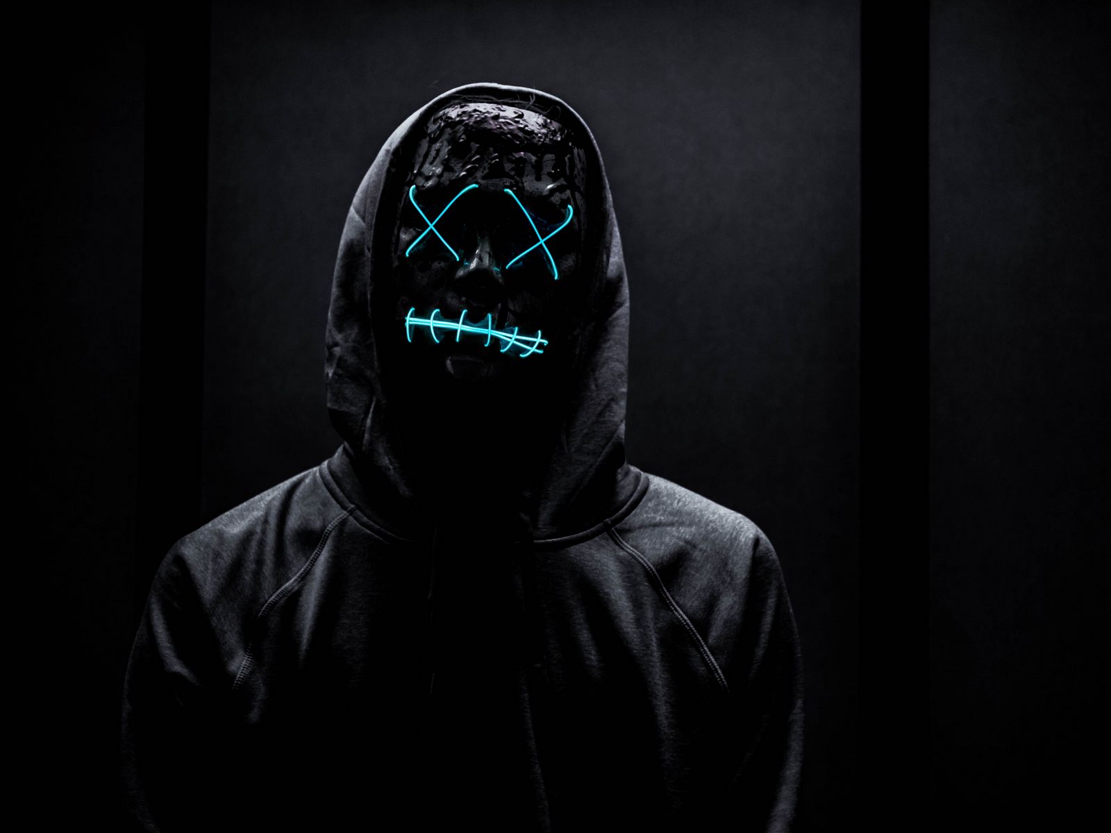 1600x1200 Wallpaper mask, neon, anonymous, black