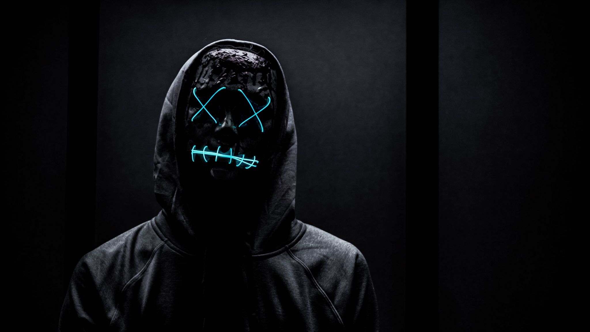2048x1152 Wallpaper mask, neon, anonymous, black