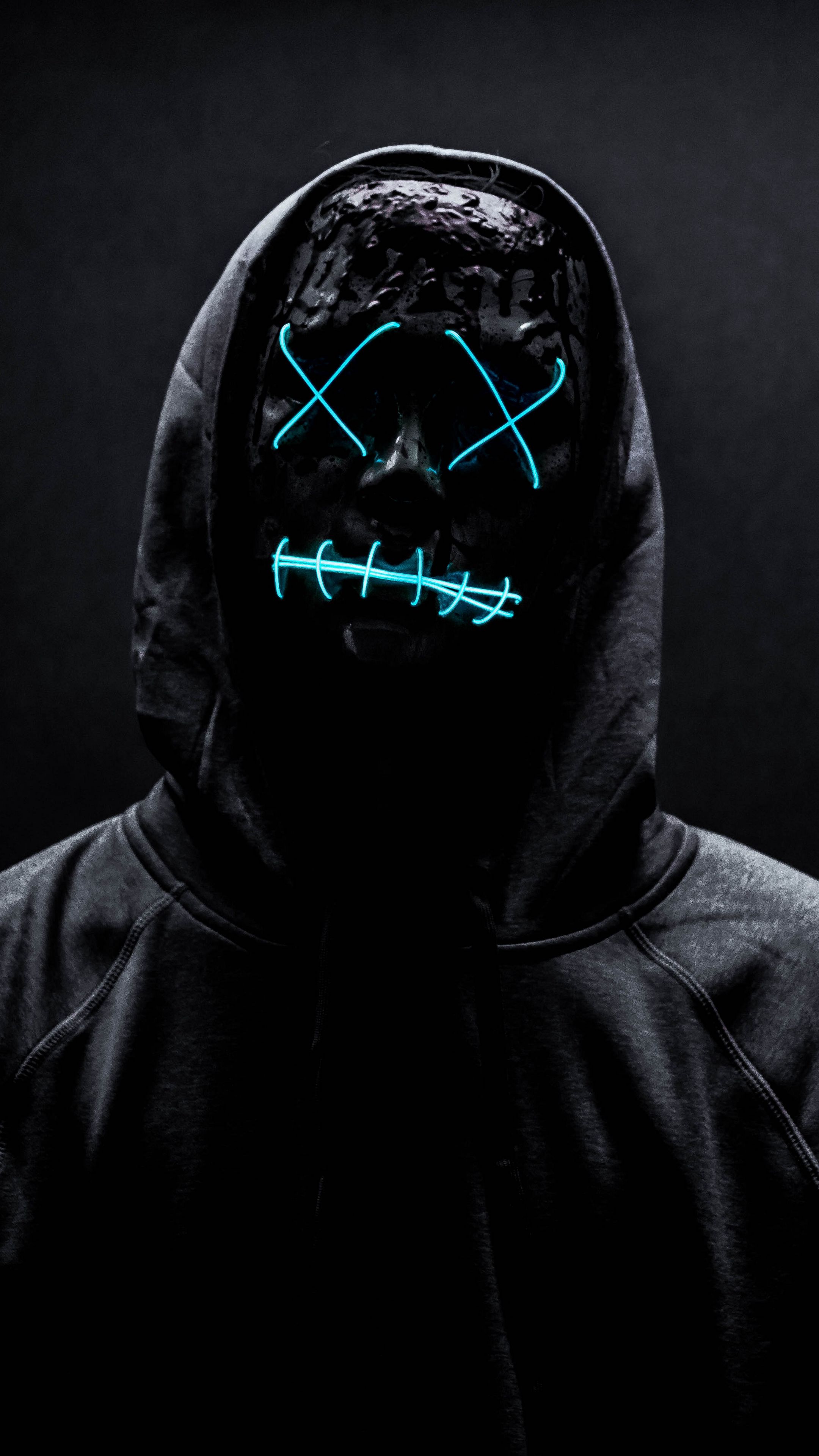 2160x3840 Wallpaper mask, neon, anonymous, black