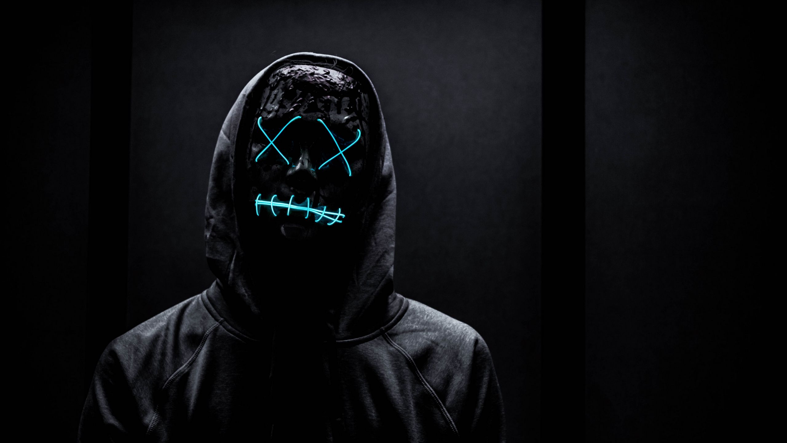 2560x1440 Wallpaper mask, neon, anonymous, black