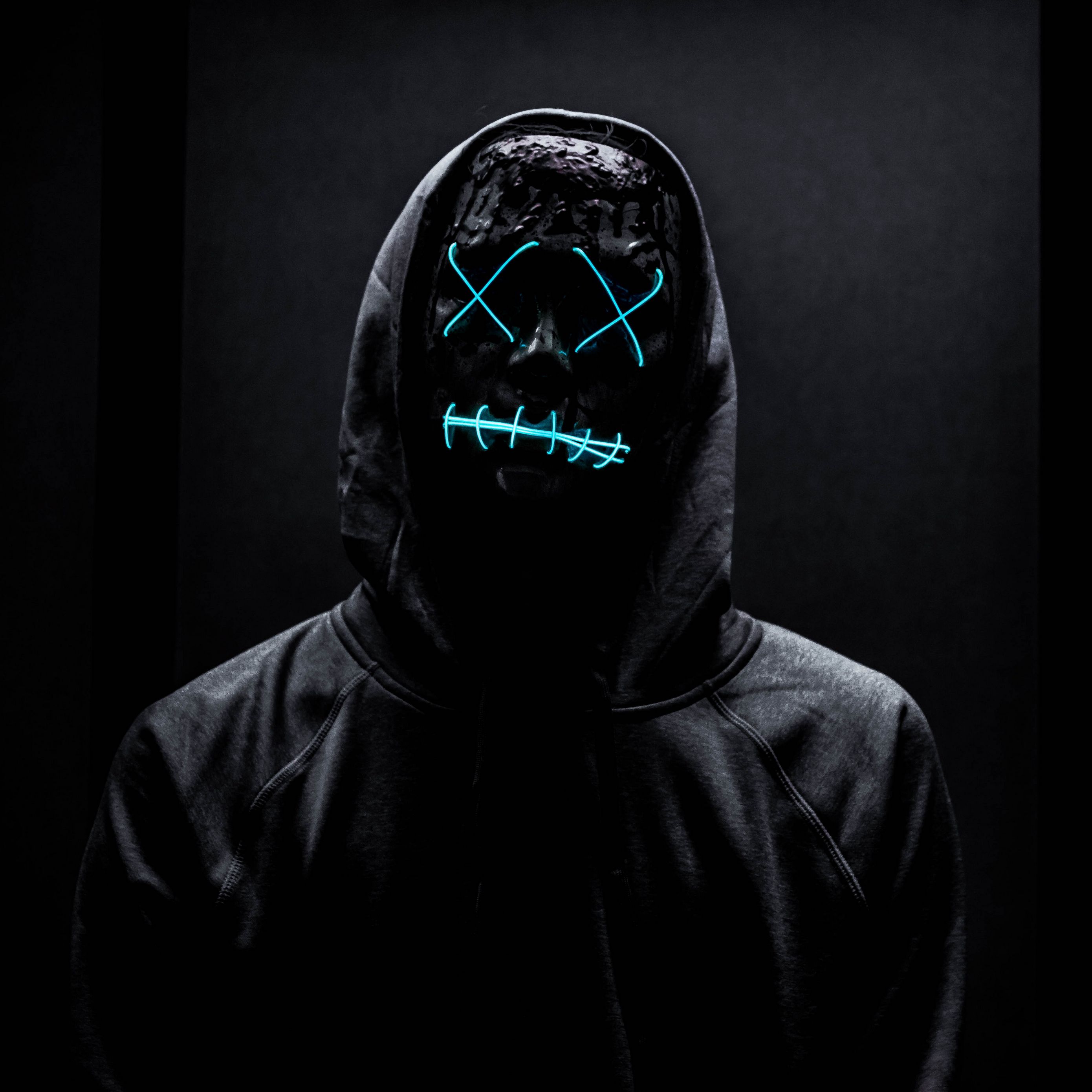 2780x2780 Wallpaper mask, neon, anonymous, black
