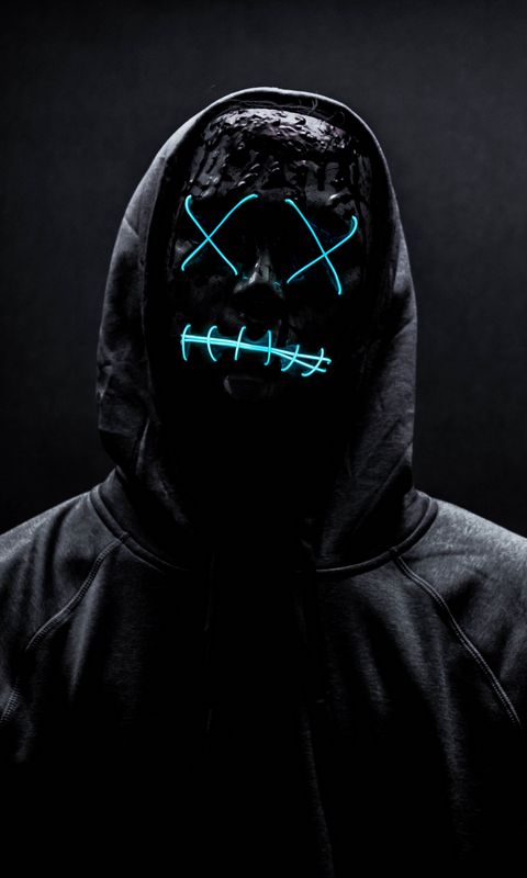 480x800 Wallpaper mask, neon, anonymous, black